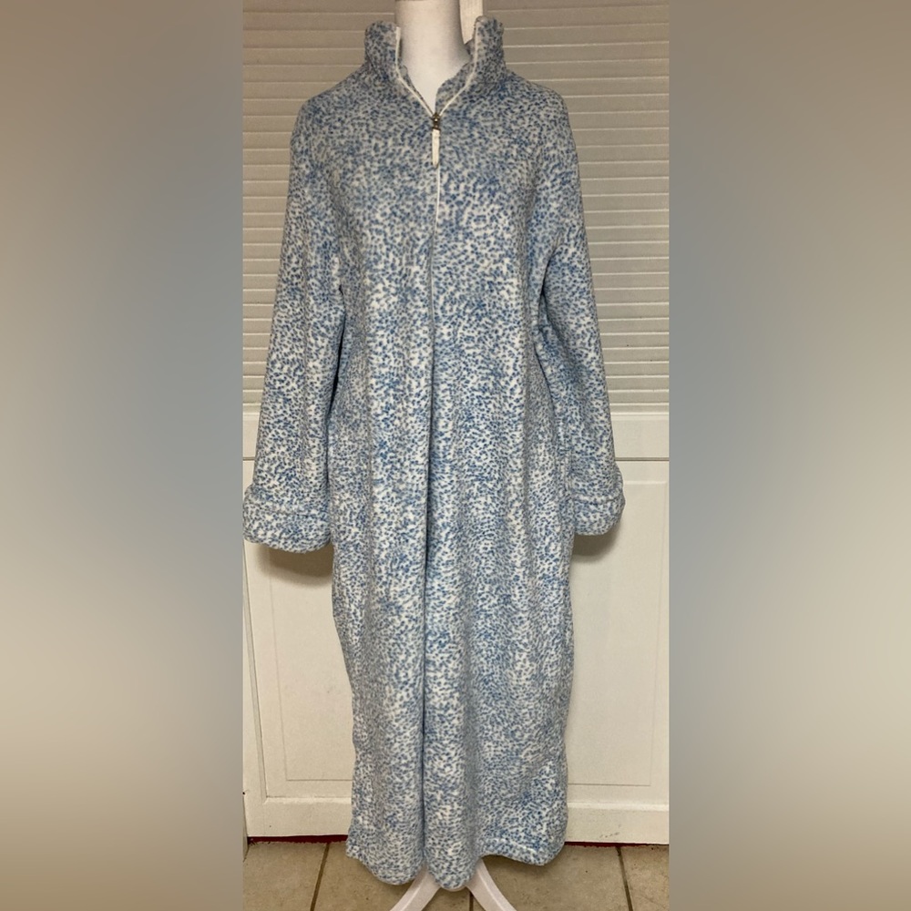 EC Oscar de la Renta Speckled Blue & White Zip-up Duster Size L/XL - Picture 5 of 14
